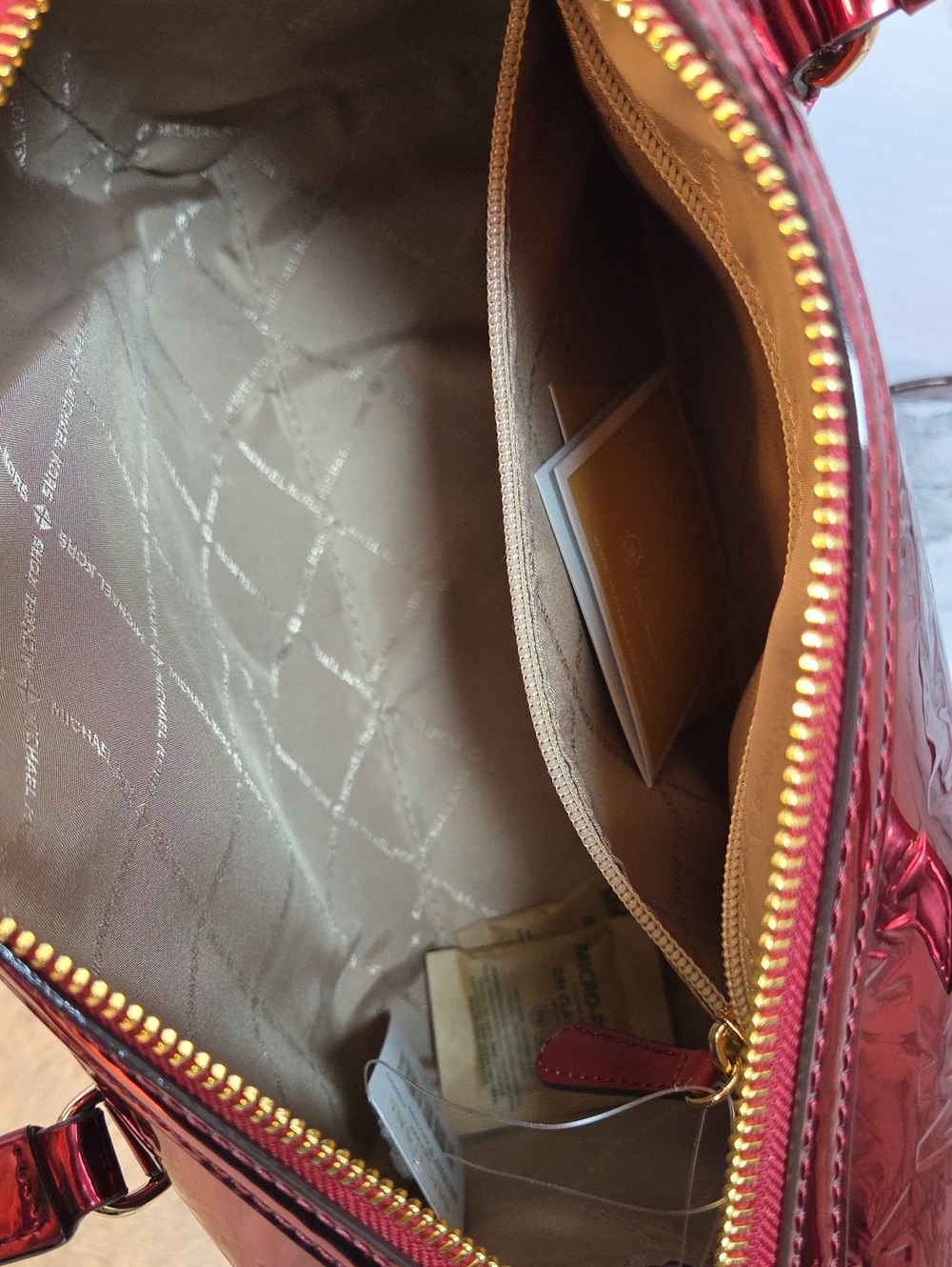 MICHAEL KORS Jet Set Medium Metallic Logo Debossed Duffle/Satchel Cherry NWT - Picture 10 of 10